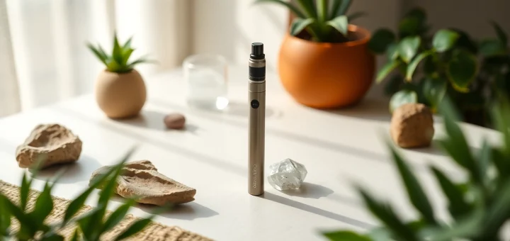 Find where to buy dmt with an elegant DMT vape pen surrounded by natural elements.