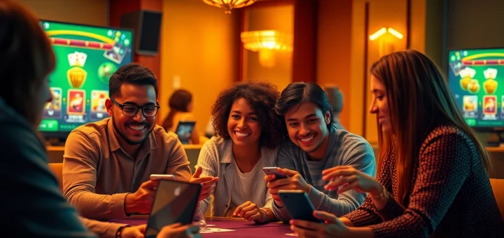 Exciting online gaming scene at topgamebaidoithuong.mx with diverse players engaging in card games.