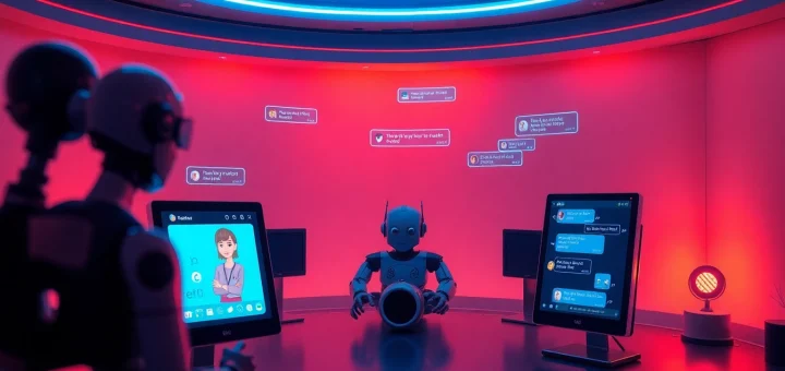 Engaging NSFW chat bot interface with futuristic avatars and interactions, showcasing playful digital engagement.