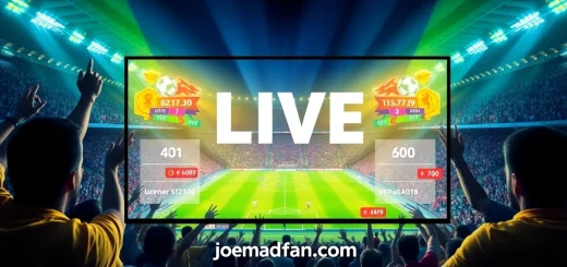 Exciting football streaming scene featuring joemadfan.com with fans and match highlights