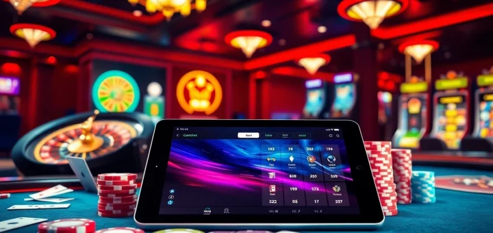 Experience the thrill of gaming at rikvip.gb.net with an elegant casino scene featuring a roulette wheel and poker table.