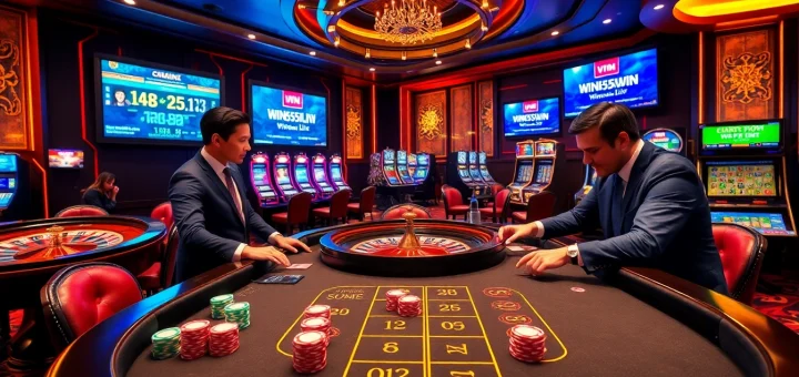 Vibrant betting scene at win55win.live with poker chips and roulette wheel enhancing the gaming excitement.